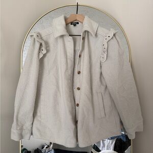 Express Cream Teddy Jacket with Button-Up Front